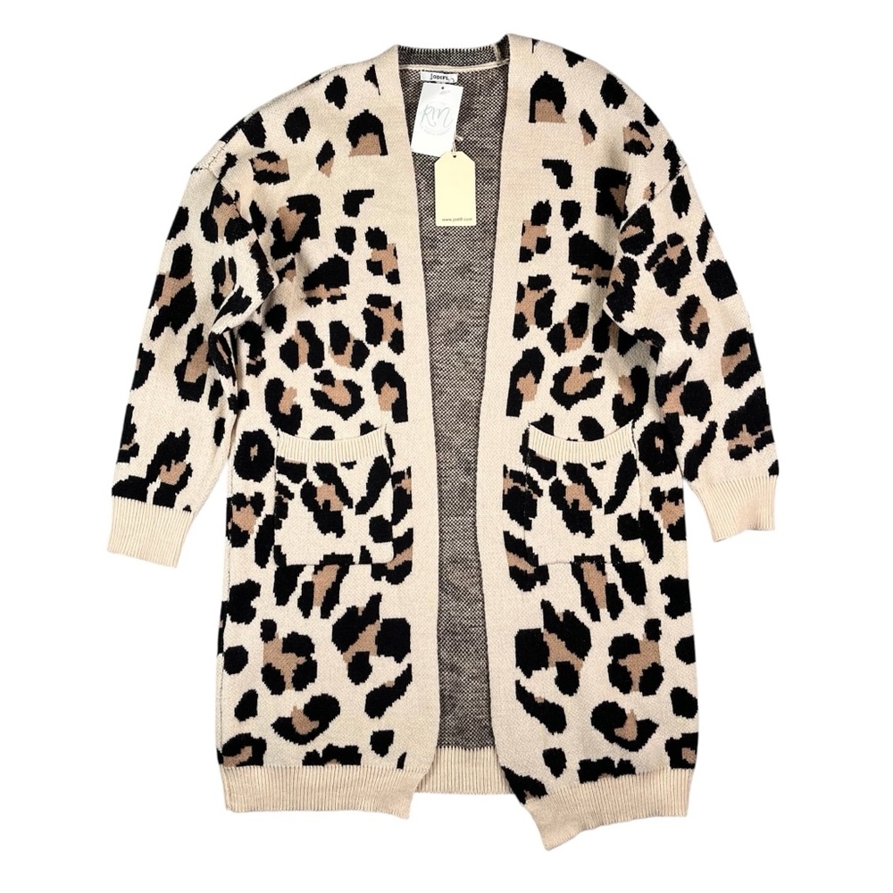 Jodifl NWT Women's Leopard Open Front‎ Sweater Cardigan Size Small